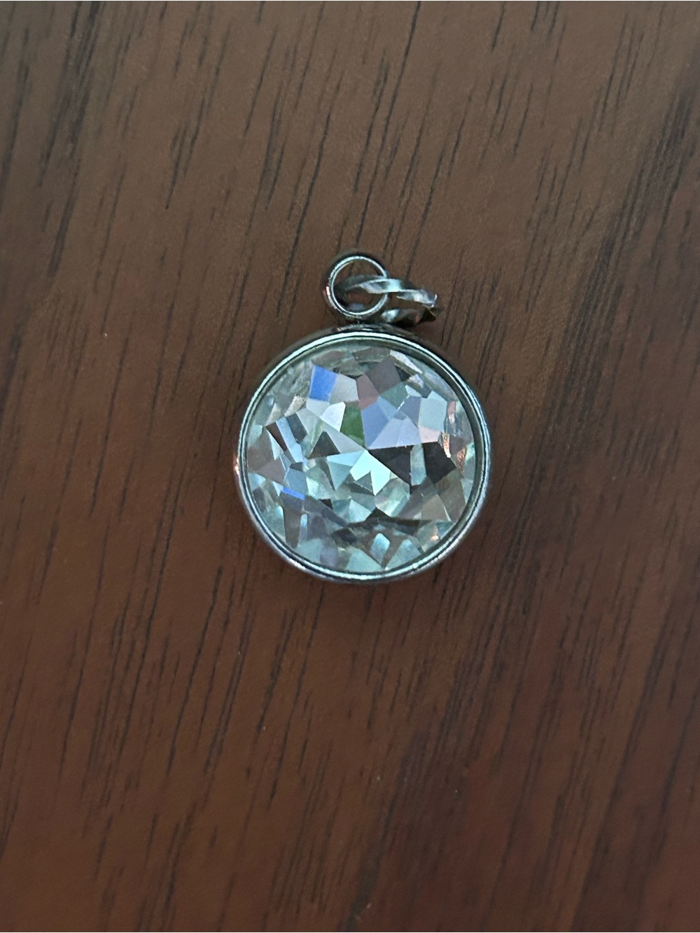 Round Clear Crystal Pendant in Silver